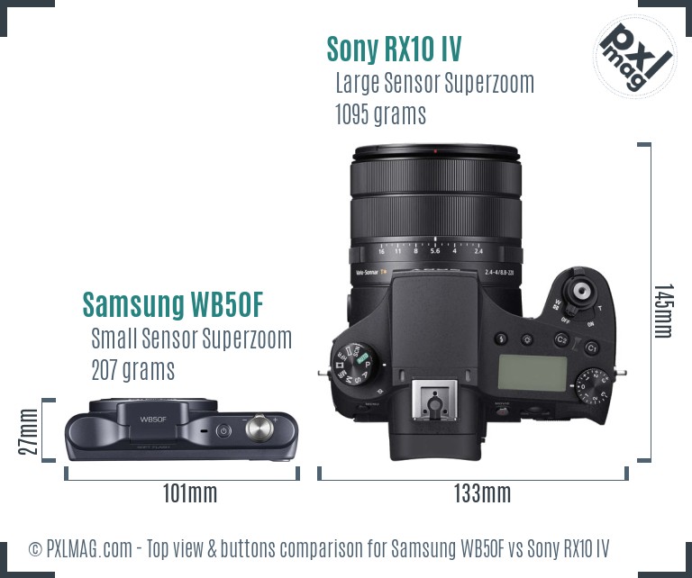 Samsung WB50F vs Sony RX10 IV top view buttons comparison