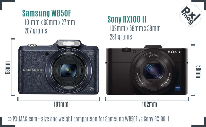 Samsung WB50F vs Sony RX100 II size comparison Samsung WB50F vs Sony RX100 II size comparison