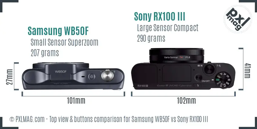 Samsung WB50F vs Sony RX100 III top view buttons comparison