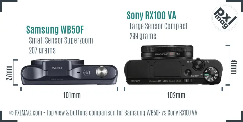 Samsung WB50F vs Sony RX100 VA top view buttons comparison