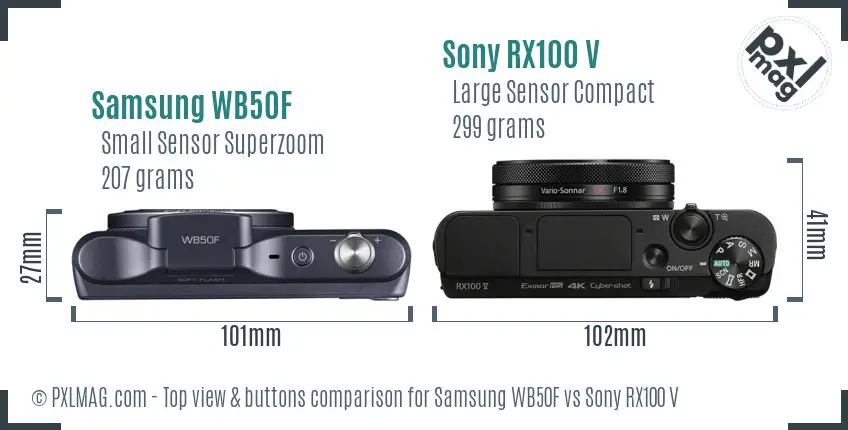 Samsung WB50F vs Sony RX100 V top view buttons comparison