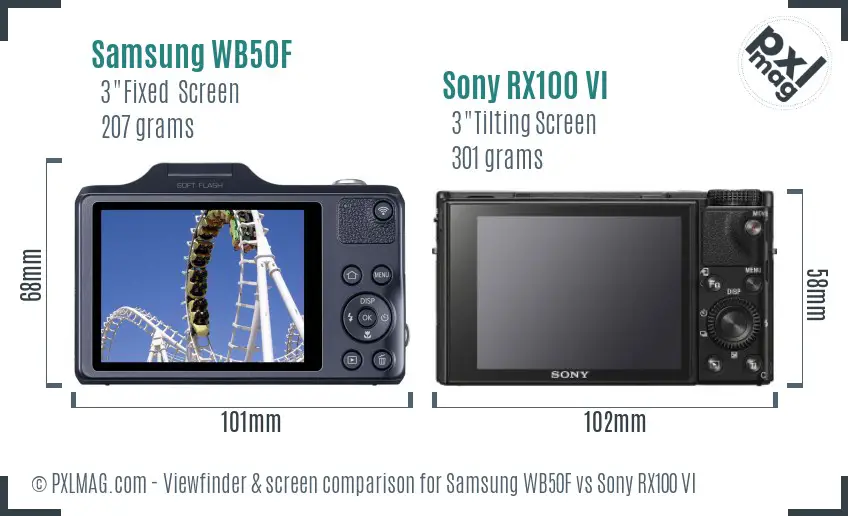 Samsung WB50F vs Sony RX100 VI Screen and Viewfinder comparison