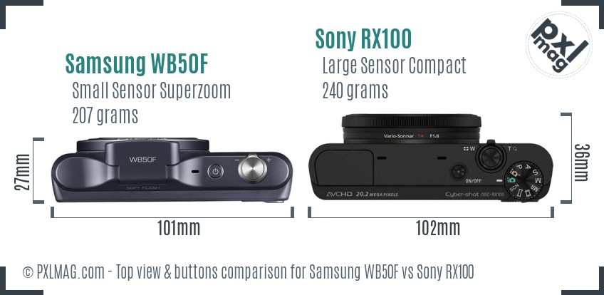 Samsung WB50F vs Sony RX100 top view buttons comparison