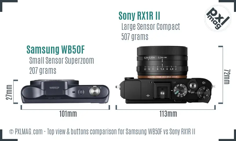 Samsung WB50F vs Sony RX1R II top view buttons comparison