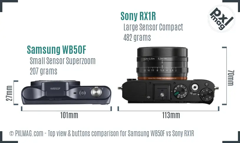 Samsung WB50F vs Sony RX1R top view buttons comparison