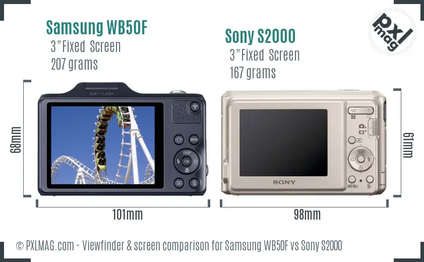 Samsung WB50F vs Sony S2000 Screen and Viewfinder comparison
