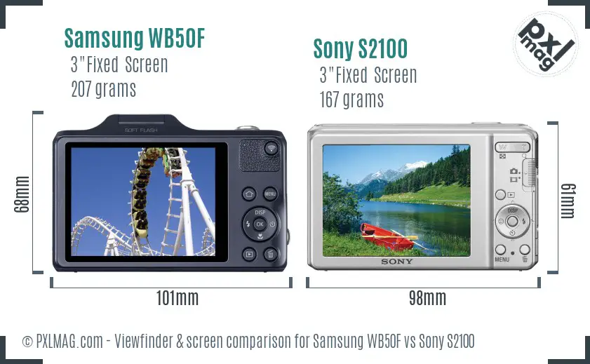 Samsung WB50F vs Sony S2100 Screen and Viewfinder comparison