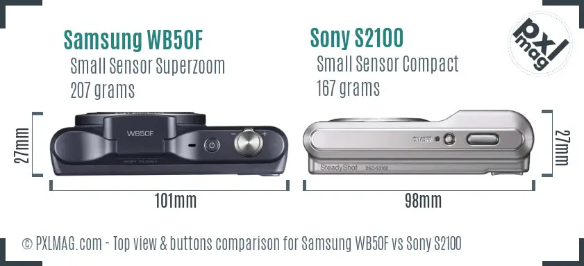 Samsung WB50F vs Sony S2100 top view buttons comparison