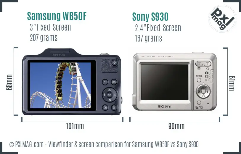Samsung WB50F vs Sony S930 Screen and Viewfinder comparison
