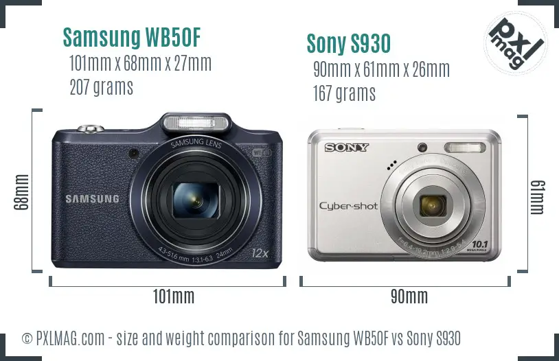 Samsung WB50F vs Sony S930 size comparison