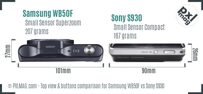 Samsung WB50F vs Sony S930 top view buttons comparison