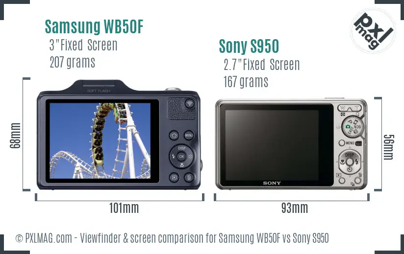 Samsung WB50F vs Sony S950 Screen and Viewfinder comparison