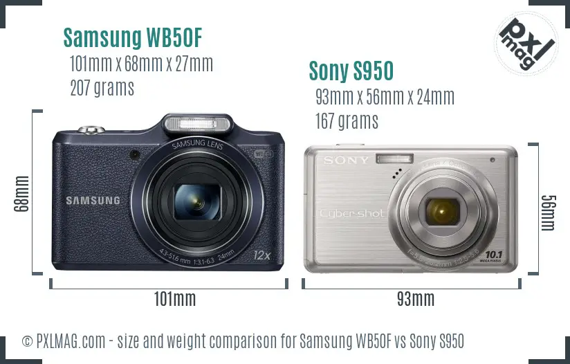 Samsung WB50F vs Sony S950 size comparison