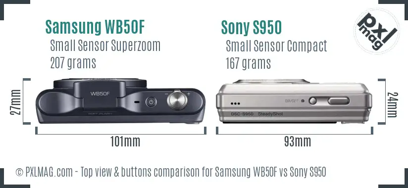 Samsung WB50F vs Sony S950 top view buttons comparison