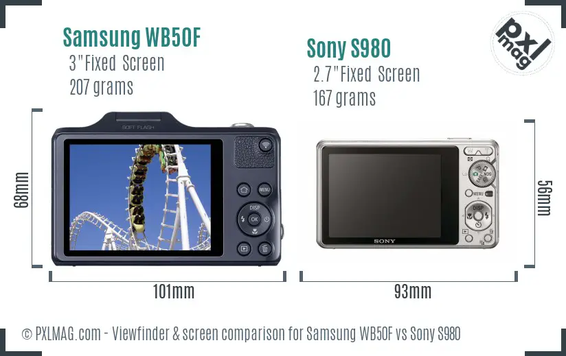 Samsung WB50F vs Sony S980 Screen and Viewfinder comparison