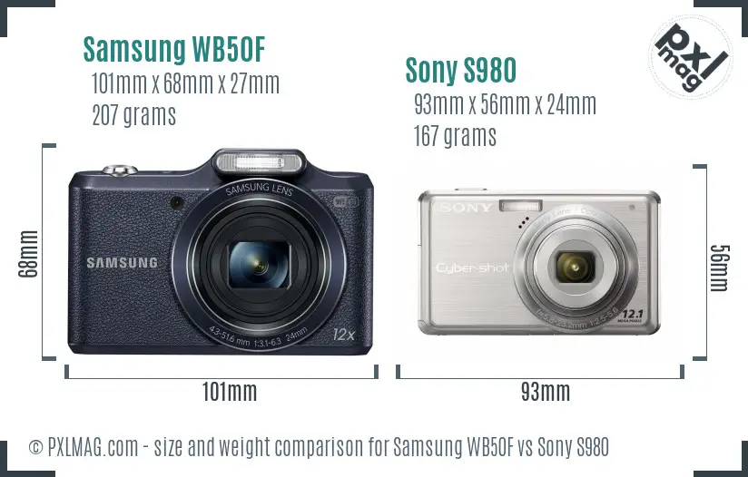 Samsung WB50F vs Sony S980 size comparison