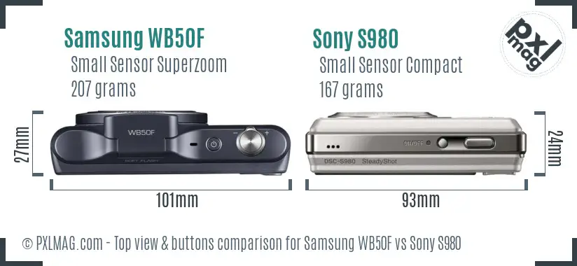Samsung WB50F vs Sony S980 top view buttons comparison