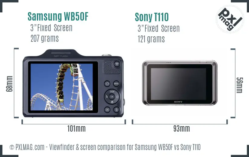 Samsung WB50F vs Sony T110 Screen and Viewfinder comparison