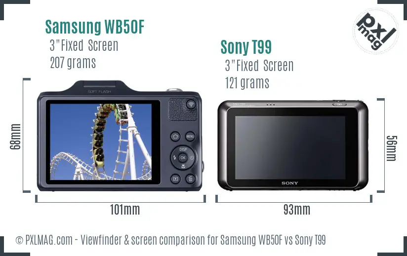 Samsung WB50F vs Sony T99 Screen and Viewfinder comparison