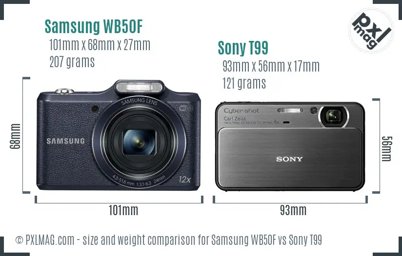 Samsung WB50F vs Sony T99 size comparison