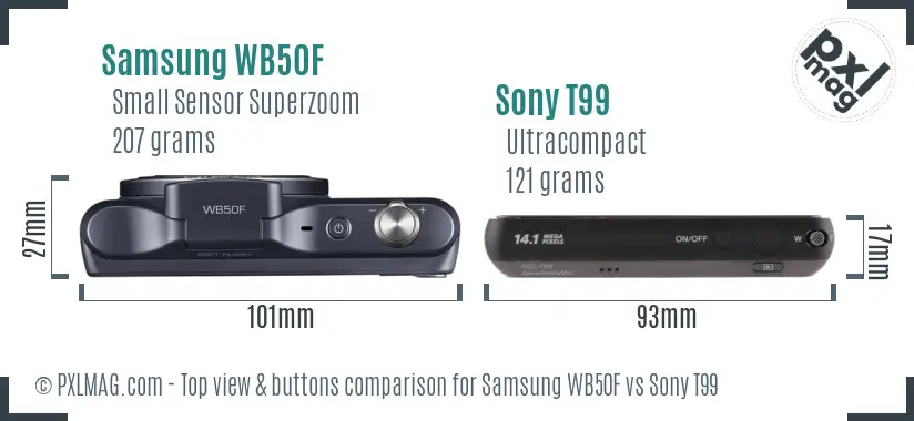 Samsung WB50F vs Sony T99 top view buttons comparison