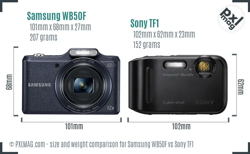 Samsung WB50F vs Sony TF1 size comparison