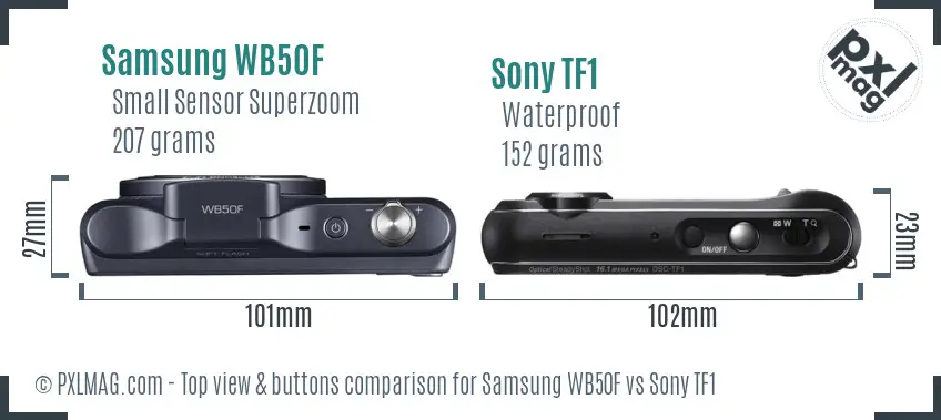 Samsung WB50F vs Sony TF1 top view buttons comparison