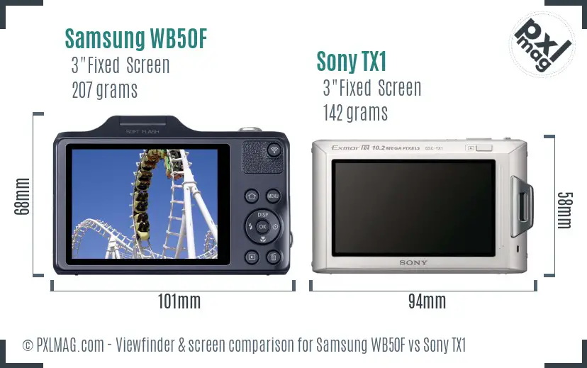 Samsung WB50F vs Sony TX1 Screen and Viewfinder comparison