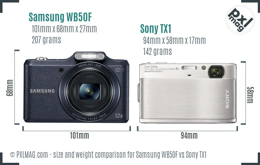 Samsung WB50F vs Sony TX1 size comparison