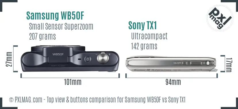 Samsung WB50F vs Sony TX1 top view buttons comparison