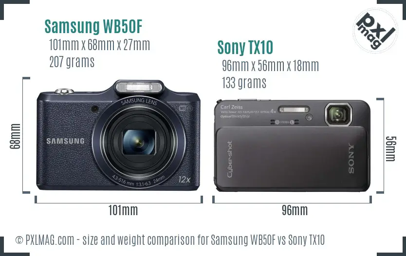 Samsung WB50F vs Sony TX10 size comparison