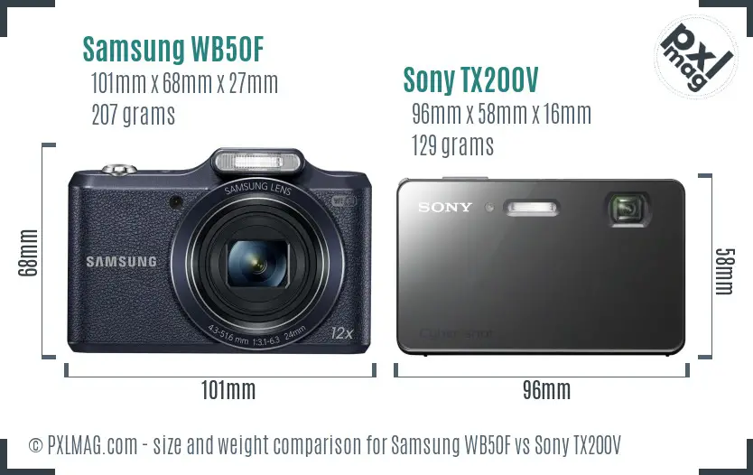 Samsung WB50F vs Sony TX200V size comparison