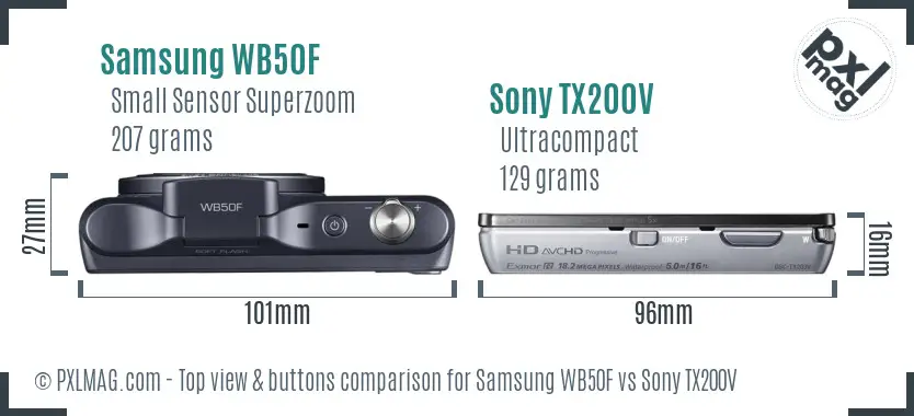 Samsung WB50F vs Sony TX200V top view buttons comparison