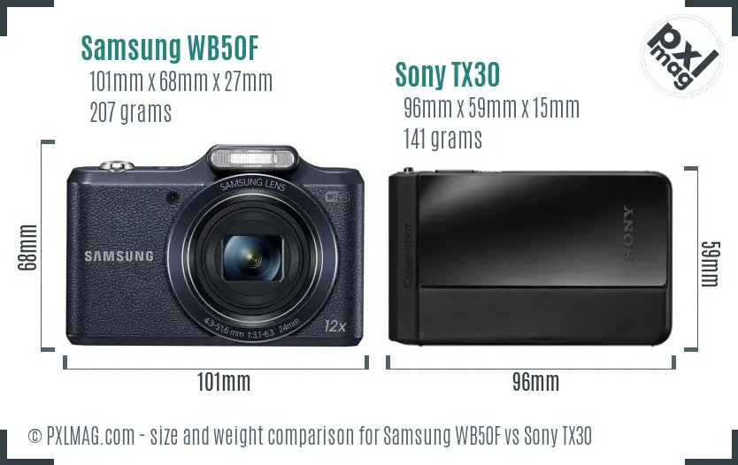 Samsung WB50F vs Sony TX30 size comparison