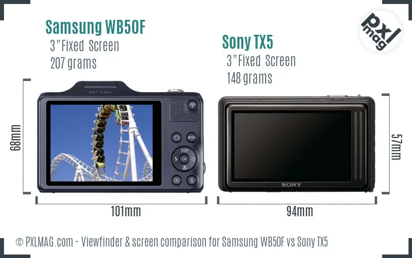 Samsung WB50F vs Sony TX5 Screen and Viewfinder comparison