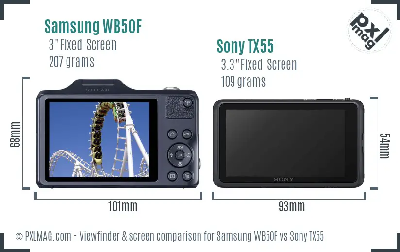 Samsung WB50F vs Sony TX55 Screen and Viewfinder comparison