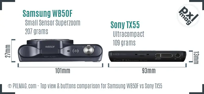 Samsung WB50F vs Sony TX55 top view buttons comparison