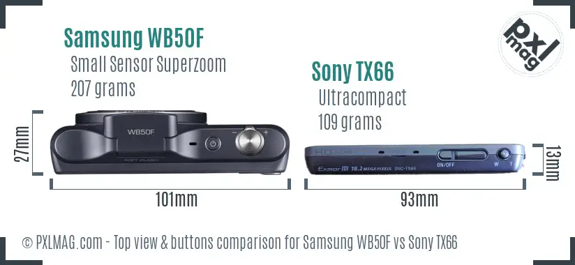 Samsung WB50F vs Sony TX66 top view buttons comparison