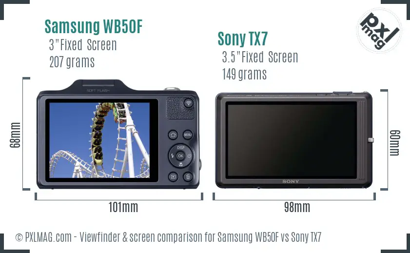 Samsung WB50F vs Sony TX7 Screen and Viewfinder comparison