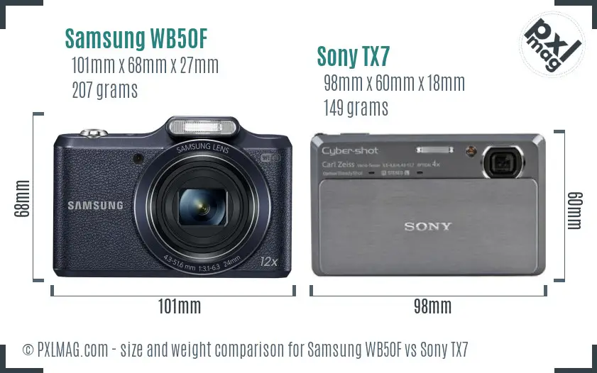 Samsung WB50F vs Sony TX7 size comparison