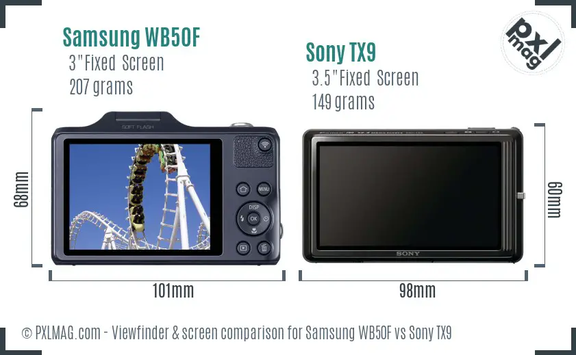 Samsung WB50F vs Sony TX9 Screen and Viewfinder comparison