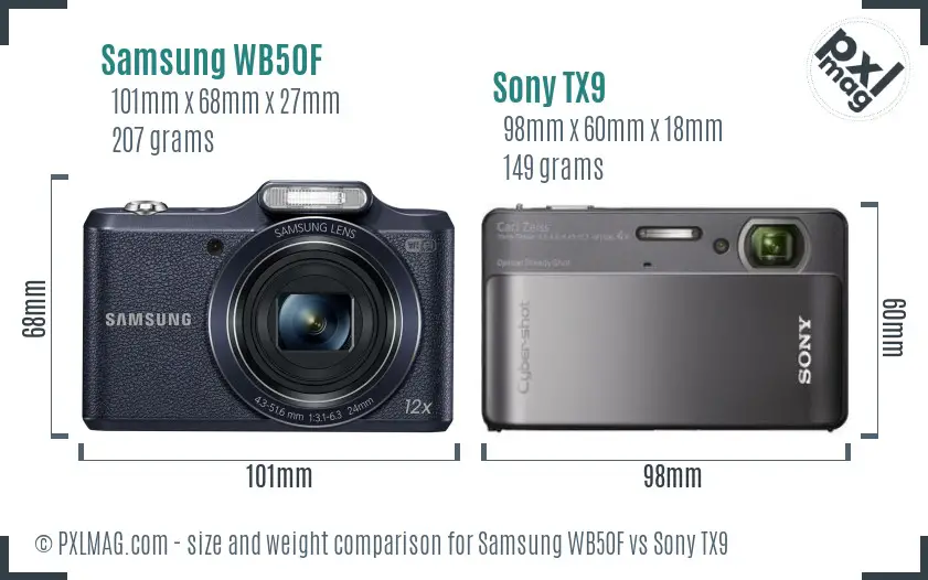 Samsung WB50F vs Sony TX9 size comparison