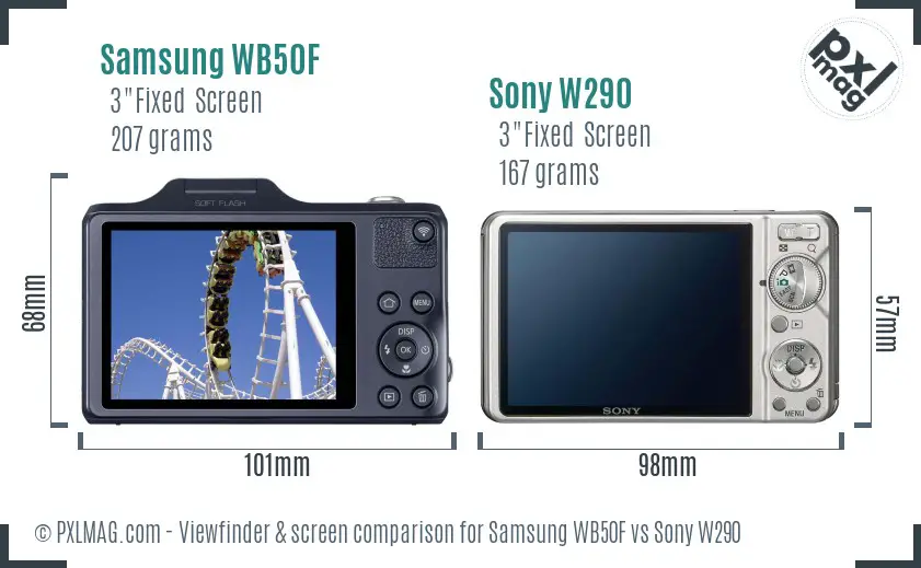 Samsung WB50F vs Sony W290 Screen and Viewfinder comparison