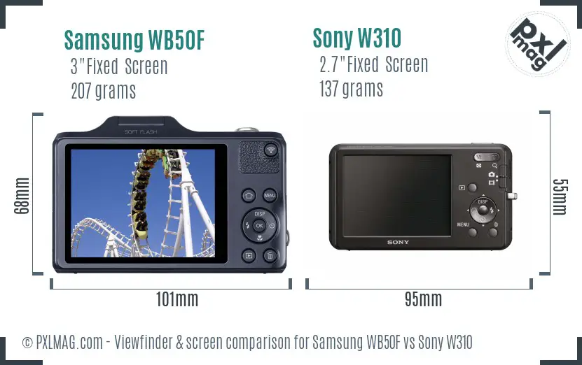 Samsung WB50F vs Sony W310 Screen and Viewfinder comparison