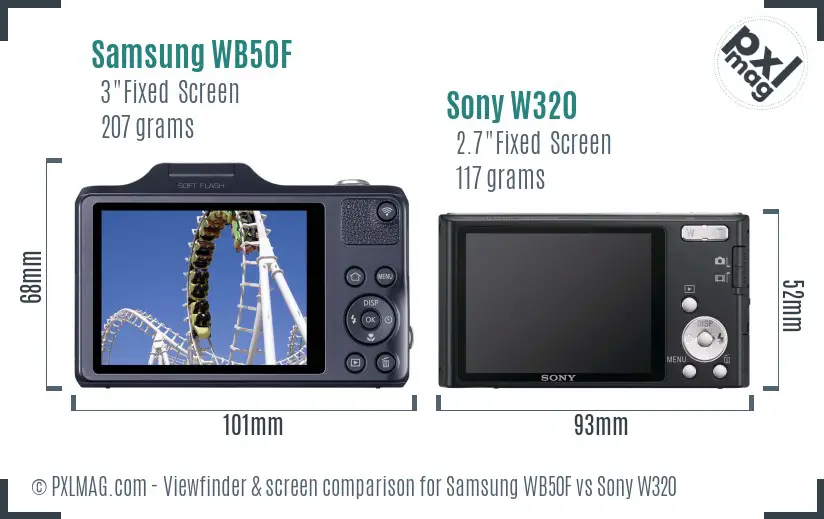 Samsung WB50F vs Sony W320 Screen and Viewfinder comparison