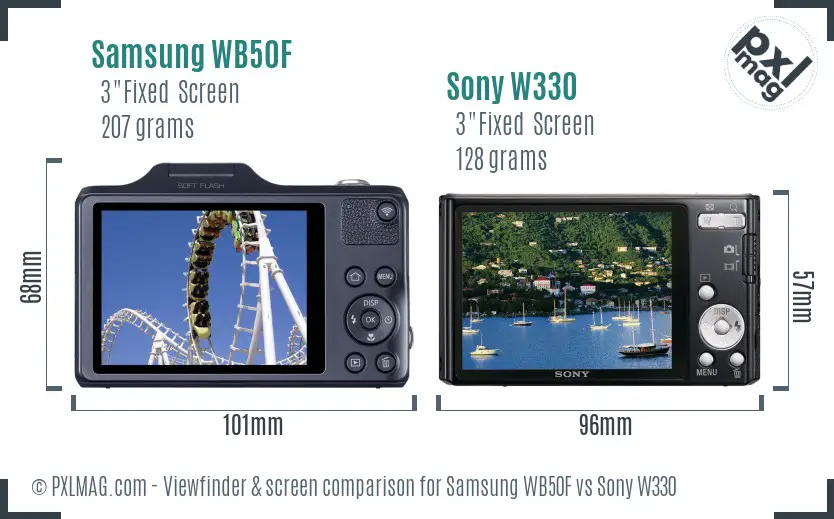 Samsung WB50F vs Sony W330 Screen and Viewfinder comparison