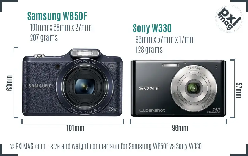 Samsung WB50F vs Sony W330 size comparison