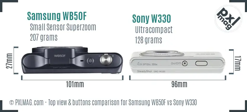 Samsung WB50F vs Sony W330 top view buttons comparison