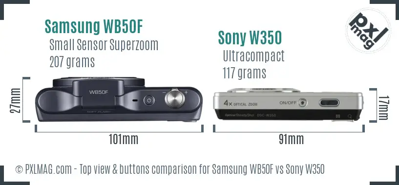 Samsung WB50F vs Sony W350 top view buttons comparison