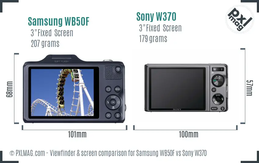 Samsung WB50F vs Sony W370 Screen and Viewfinder comparison